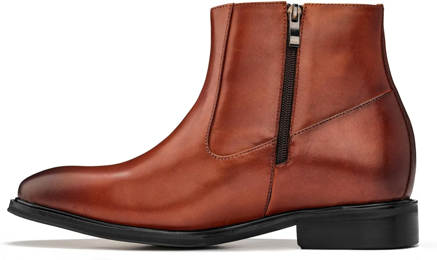 CALTO Men's Invisible Height Increasing Elevator Shoes - Rust Brown Premium Leather Lightweight Zipper Boots - 2.8 Inches Taller - Y70623 - Size 12 D(M) US