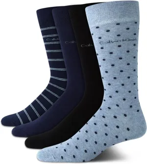 Calvin Klein Men's Dress Socks - 4 Pack Soft Comfort Cotton Blend Stay Up Cuff Crew Socks - Dress Socks for Men (7-12)