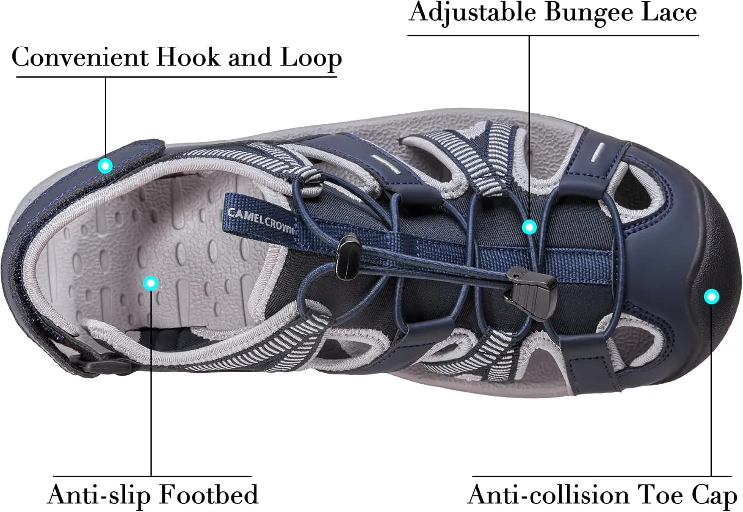 CAMEL CROWN Hiking Sandals for Men Waterproof Closed Toe Water Sandals Athletic Outdoor Sandals Adjustable Summer Sandals for Beach Sport Fishing Walking