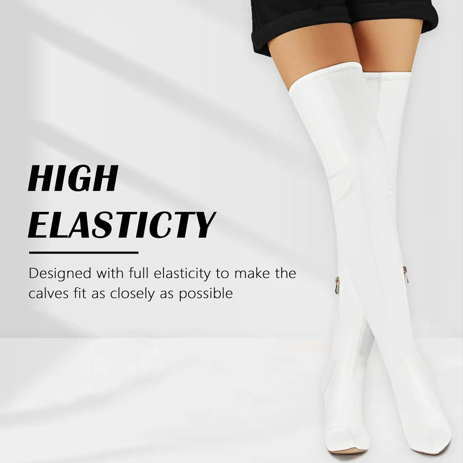 CAMSSOO Women's Thigh High Boots Faux Suede Elasticity Heels Over The Knee Boots Side Zip Pointed Toe Fashion Sexy Winter Stiletto Knee High Boots
