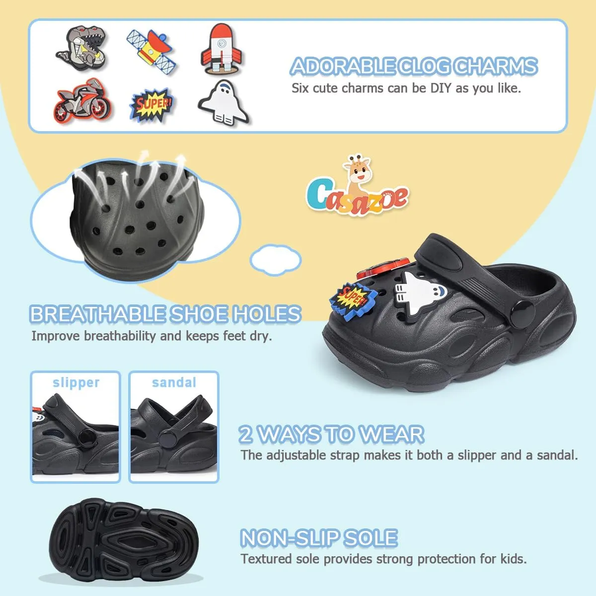 Casazoe Toddler Boys Girls Cute Garden Clogs Kids Slip On Water Shoes EVA Lightweight Summer Slipper Slides Baby Comfort Sandals Children Outdoor Shower Beach Pool Play Shoes