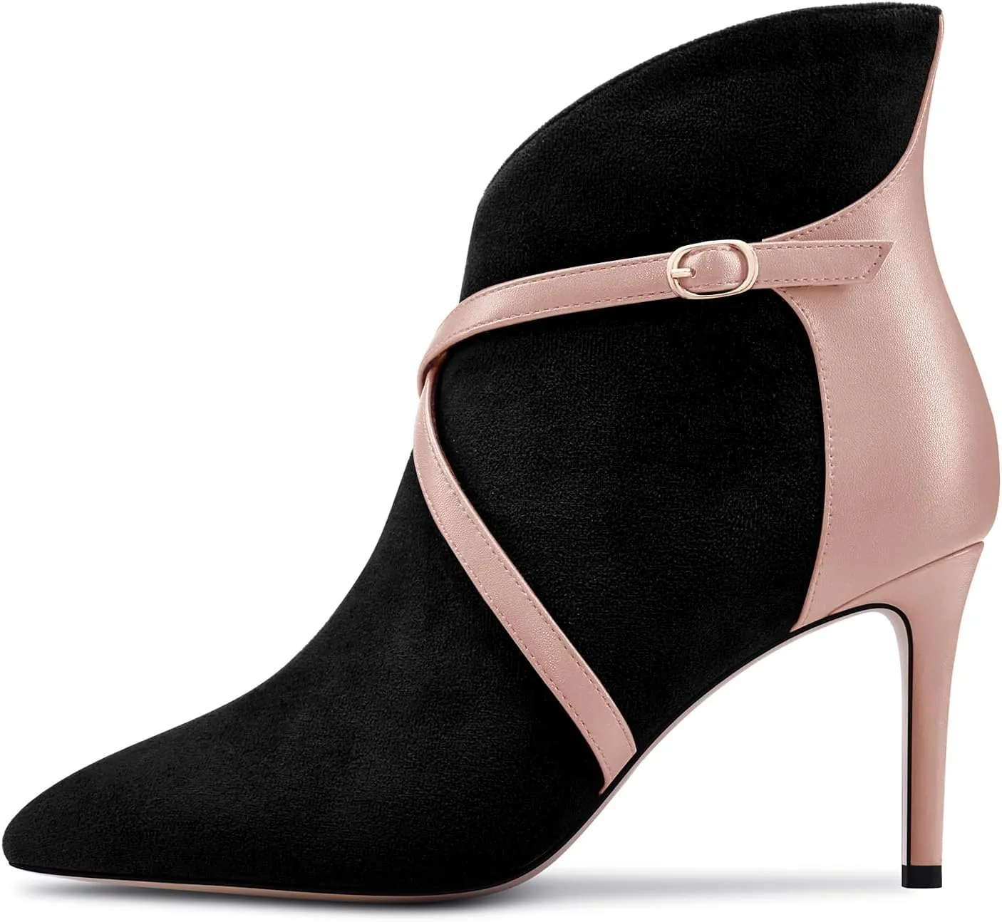 Castamere Womens High Heel Pointed Toe Ankle Boots Short Bootie Cross-Strap Zipper Patchwork Prom Sexy 3.2 Inches Heels