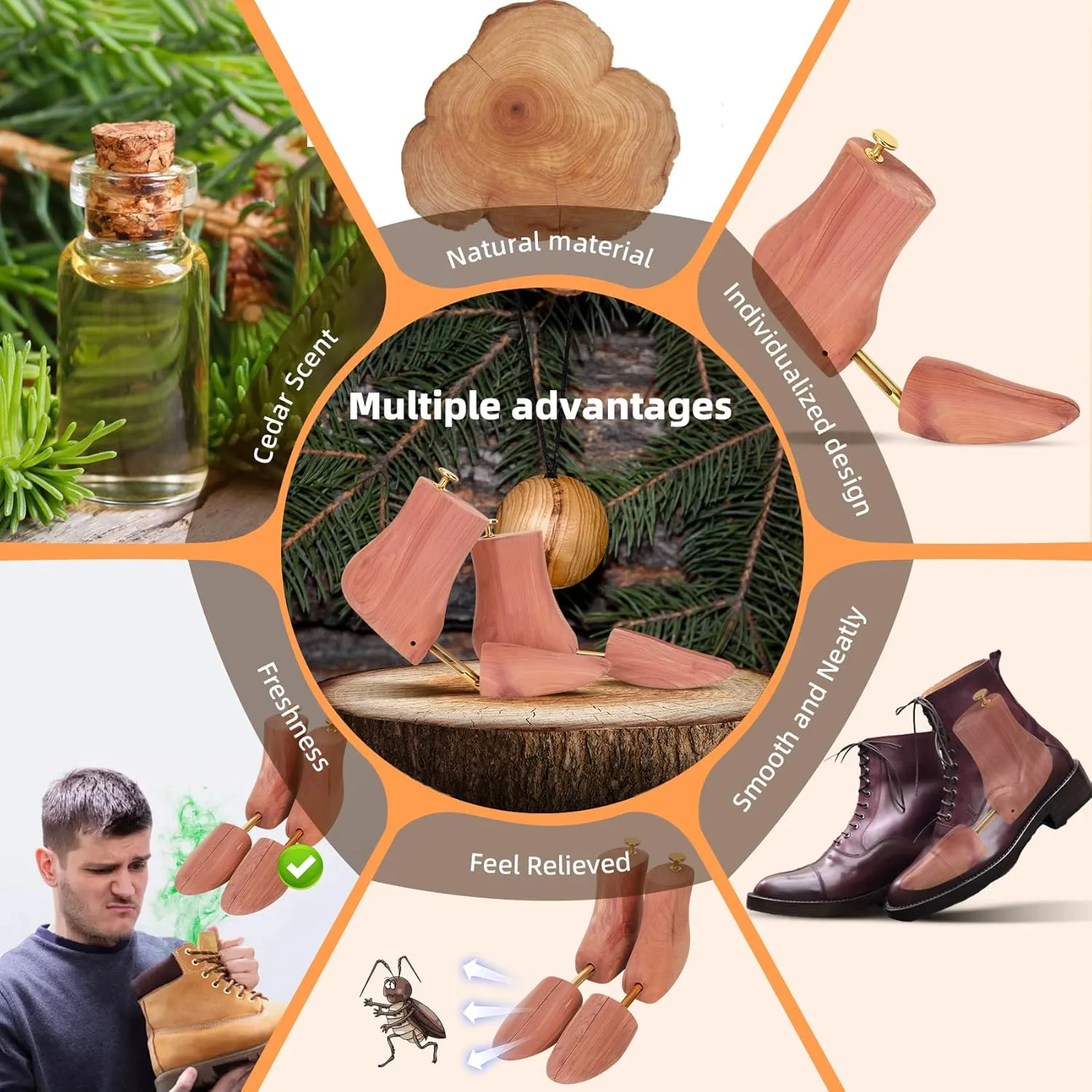 Cedar Boot Tree for Man/Woman,The 2 Pairs Boot Tree Same Size for US Size, Natural Materials and Fragrant Wooden Shoe Tree