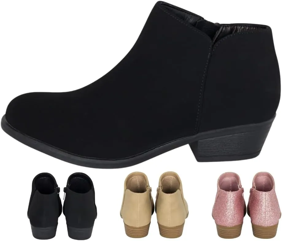 Chariot & Co - Garza IIS- Girls/Kids/Childrens Round Toe Stacked Heel Zipper Western Ankle Boot