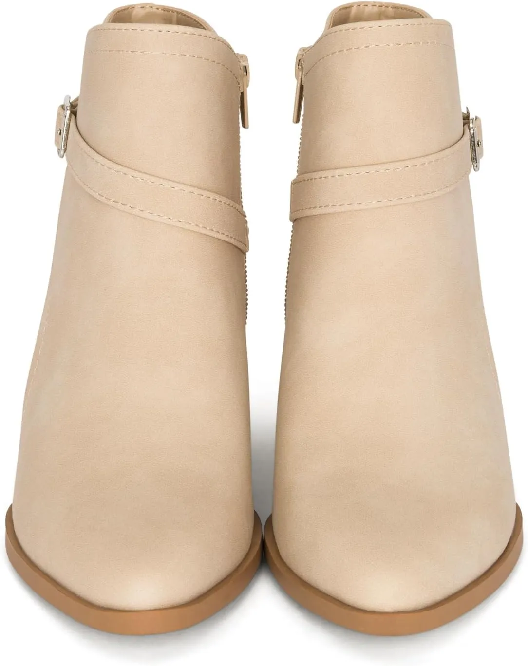 Chariot & Co : Mesa - Womens Western Stitch Pointy Toe Double Buckle Wood Stacked Heel Ankle Boots
