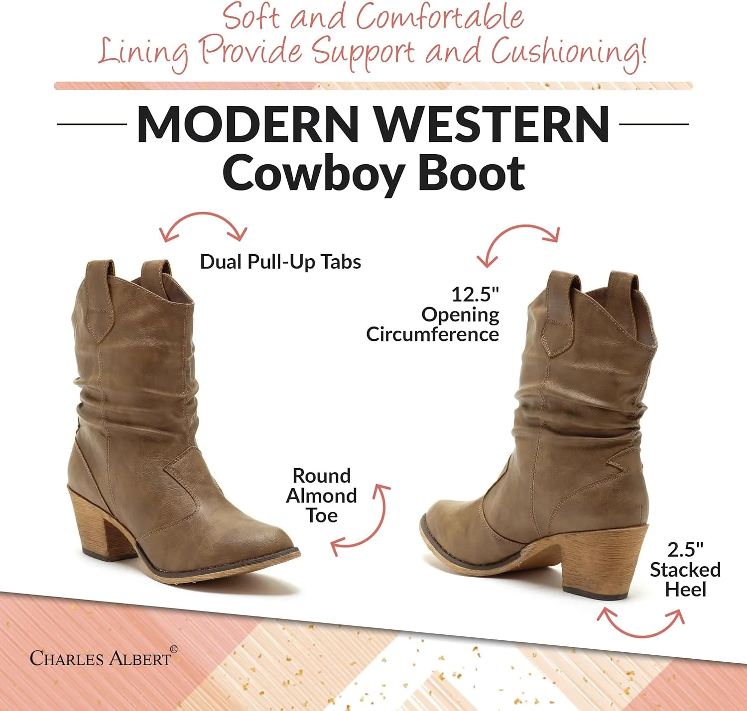 Charles Albert Women's Modern Western Cowboy Distressed Boot with Pull-Up Tabs