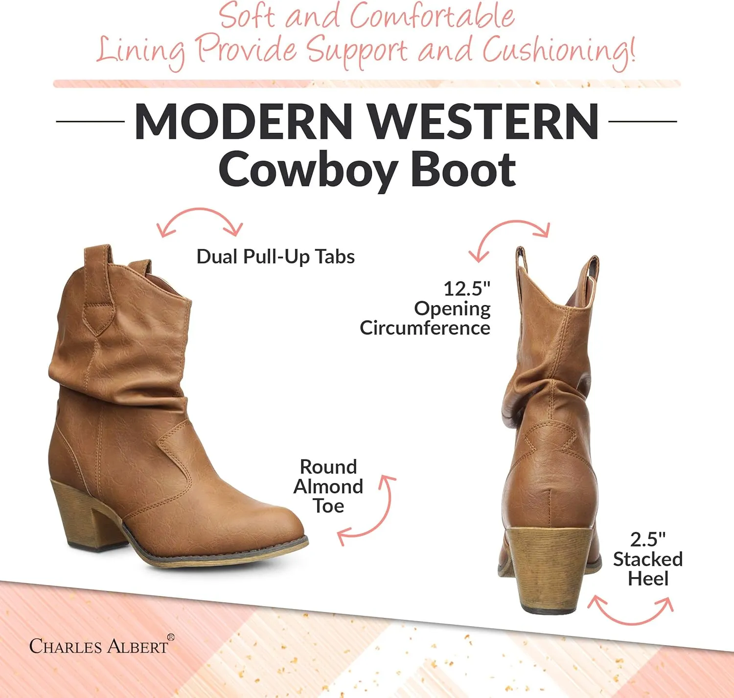 Charles Albert Women's Modern Western Cowboy Distressed Boot with Pull-Up Tabs