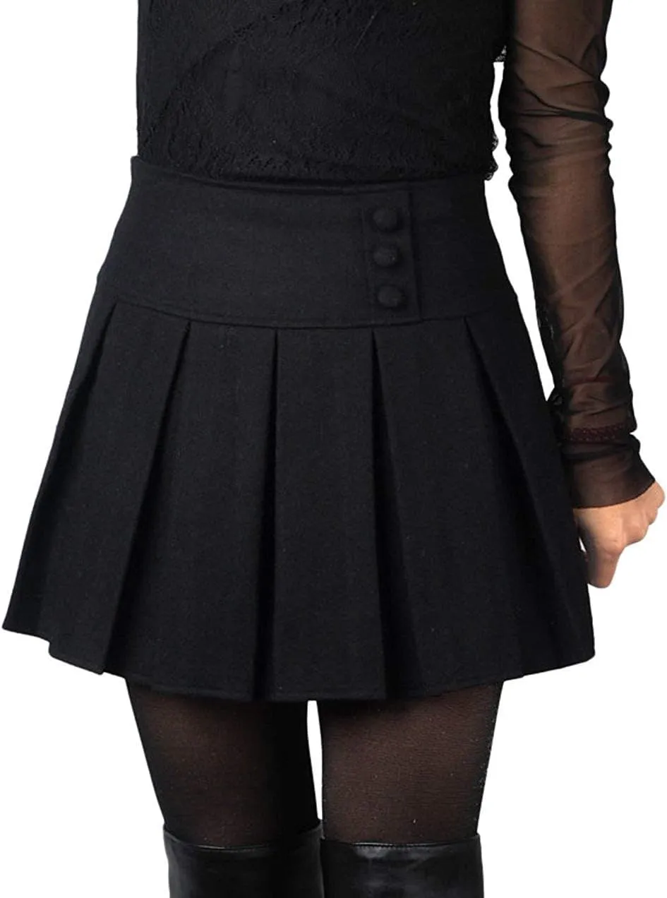 chouyatou Women's Casual Plaid High Waist A-Line Wool Pleated Short Skirt