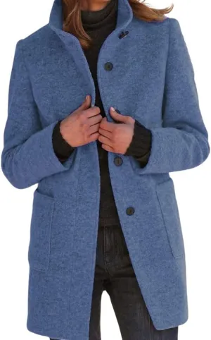 chouyatou Women's Winter Single Breasted Stand Collar Wool Coat Business Casual Wool Blend Overcoat