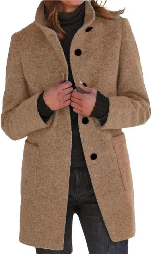 chouyatou Women's Winter Single Breasted Stand Collar Wool Coat Business Casual Wool Blend Overcoat