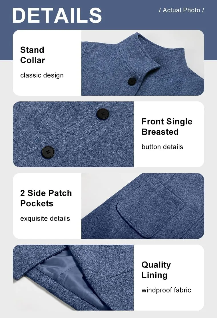 chouyatou Women's Winter Single Breasted Stand Collar Wool Coat Business Casual Wool Blend Overcoat