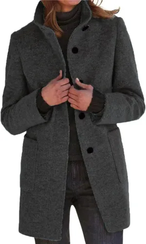 chouyatou Women's Winter Single Breasted Stand Collar Wool Coat Business Casual Wool Blend Overcoat