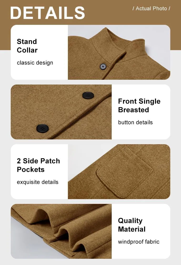 chouyatou Women's Winter Single Breasted Stand Collar Wool Coat Business Casual Wool Blend Overcoat