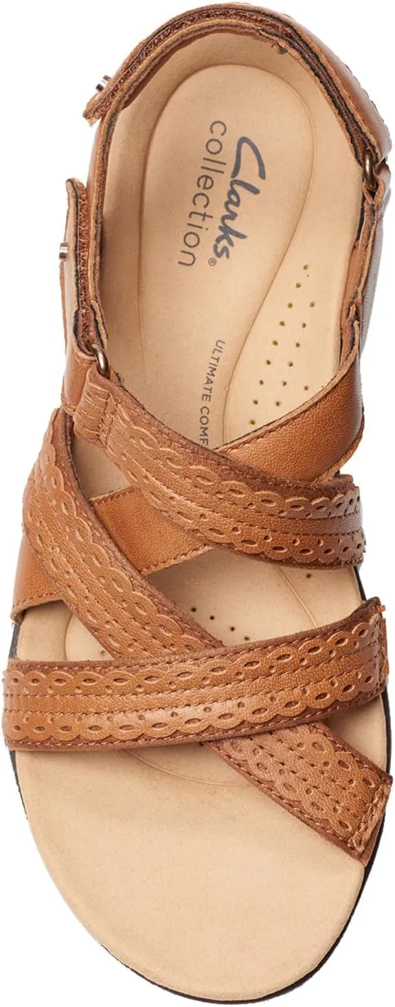 Clarks Womens Laurieann Rena Leather Criss-Cross Slingback Sandals