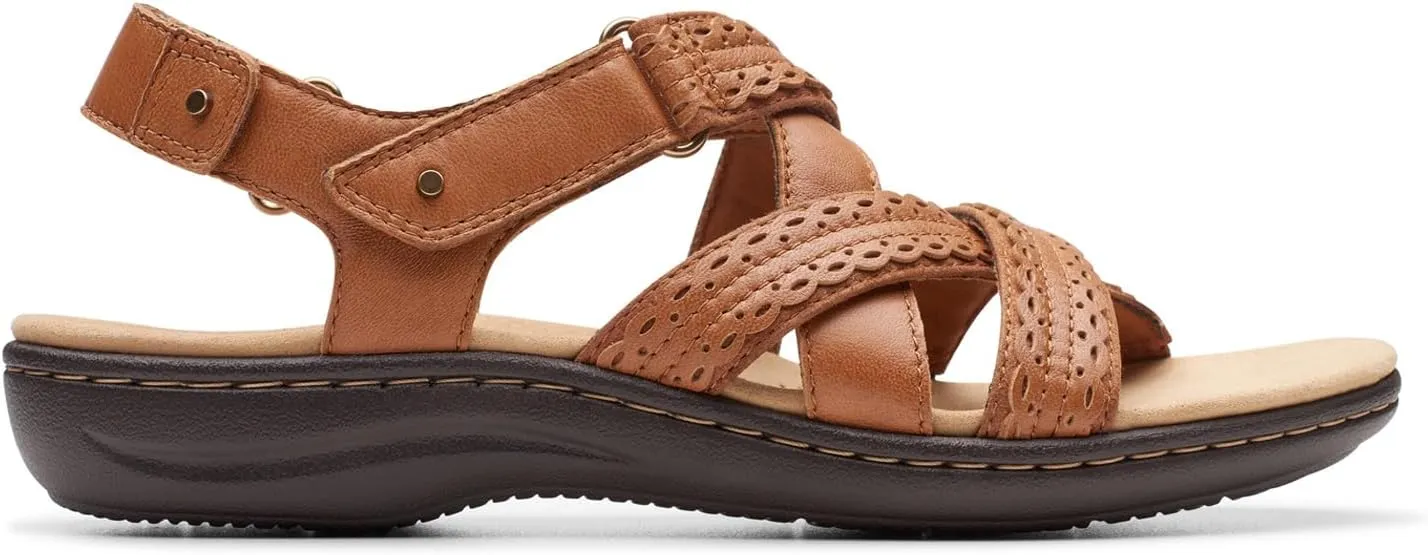 Clarks Womens Laurieann Rena Leather Criss-Cross Slingback Sandals