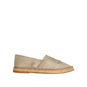 Clásica Playacar Lona Beige Con Bordado Multicolor