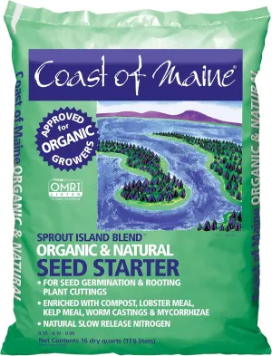Coast of Maine Organic & Natural Sprout Island Blend Seed Starter - Seed Germination & Root Plant Cuttings w/Composted Manure, Mycorrhizae, Worm Castings & Kelp - Enhanced Drainage (16 Qt)