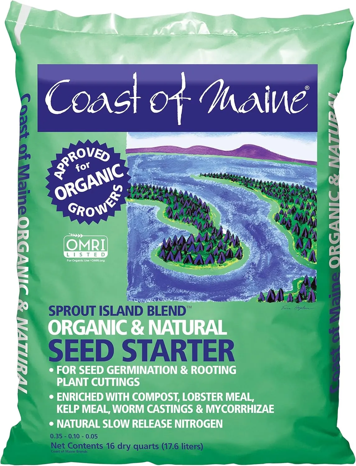 Coast of Maine Organic & Natural Sprout Island Blend Seed Starter - Seed Germination & Root Plant Cuttings w/Composted Manure, Mycorrhizae, Worm Castings & Kelp - Enhanced Drainage (16 Qt)