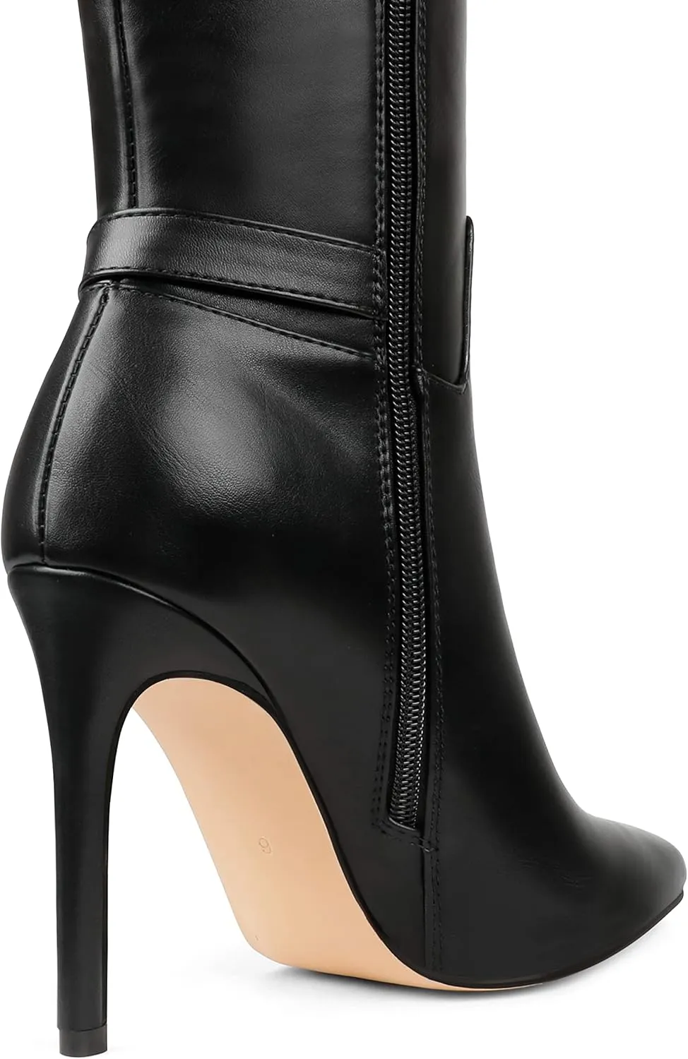 COLETER Women's Knee High Boots Pointed Toe Stiletto Buckle Dress Boots Slouch Zipper Heeled Boots
