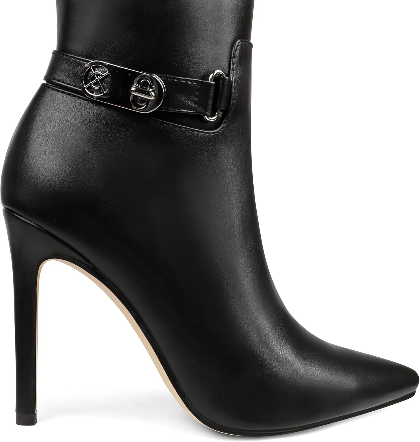 COLETER Women's Knee High Boots Pointed Toe Stiletto Buckle Dress Boots Slouch Zipper Heeled Boots