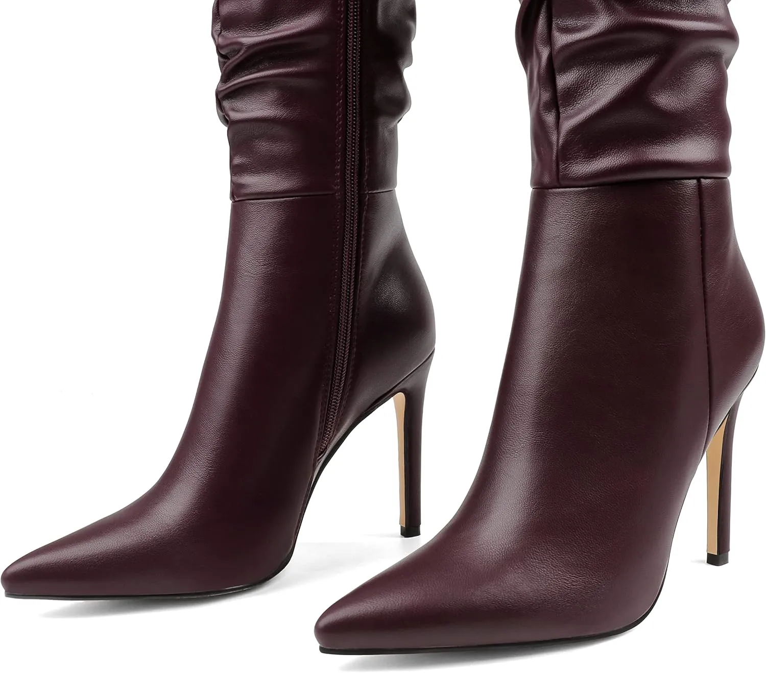 COLETER Women's Knee High Boots Pointed Toe Stiletto Buckle Dress Boots Slouch Zipper Heeled Boots