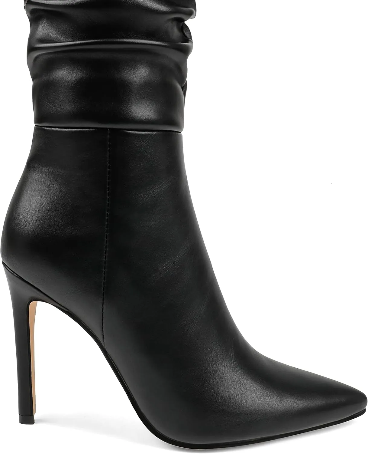 COLETER Women's Knee High Boots Pointed Toe Stiletto Buckle Dress Boots Slouch Zipper Heeled Boots