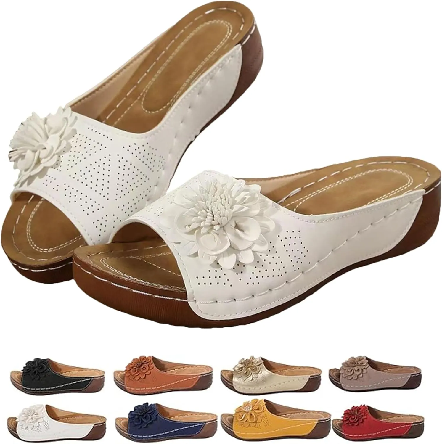 Comfortable Non-slip Solid Color Open-Toe Wedge Sandals, Casual Slip Arch Support Orthopedic Slides