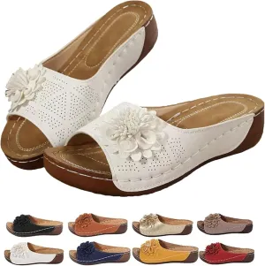 Comfortable Non-slip Solid Color Open-Toe Wedge Sandals, Casual Slip Arch Support Orthopedic Slides