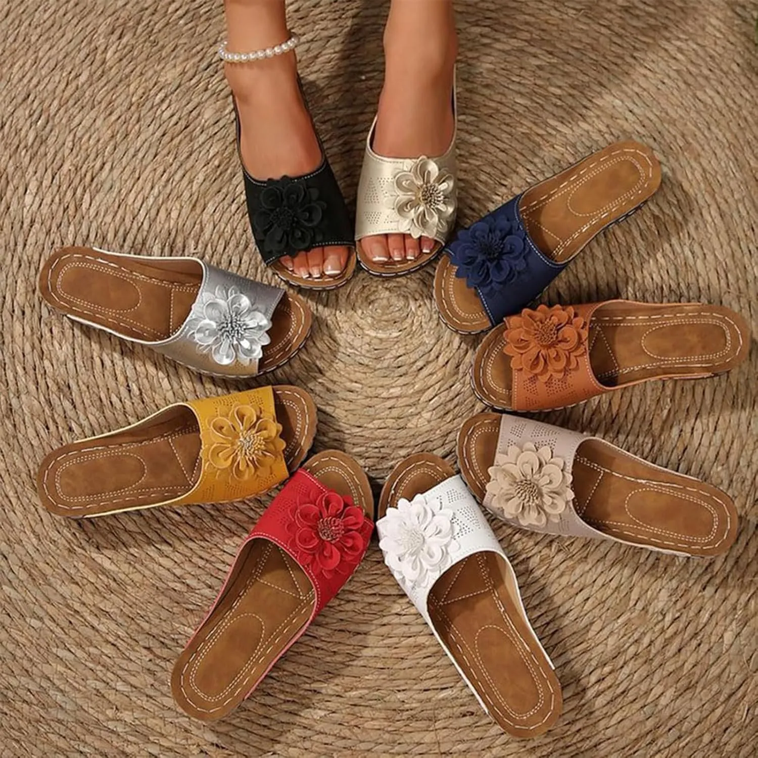 Comfortable Non-slip Solid Color Open-Toe Wedge Sandals, Casual Slip Arch Support Orthopedic Slides