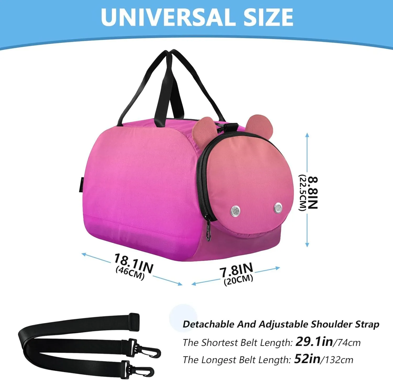 Coral Pink Magenta Gradient Carry on Duffel Bag for Boys Weekend Duffel Overnight Girls Duffle Bags for Travel Shoe Compartment