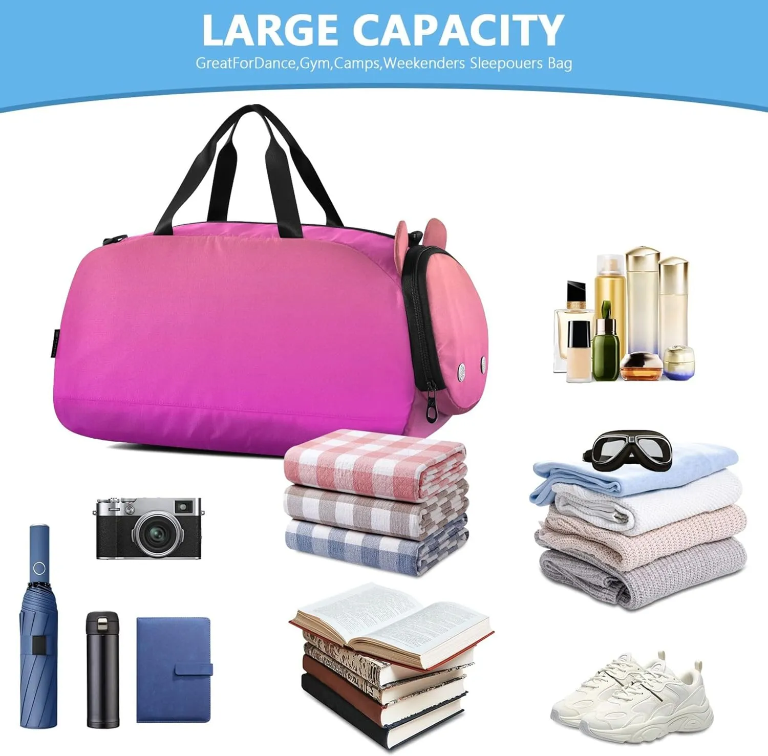 Coral Pink Magenta Gradient Carry on Duffel Bag for Boys Weekend Duffel Overnight Girls Duffle Bags for Travel Shoe Compartment