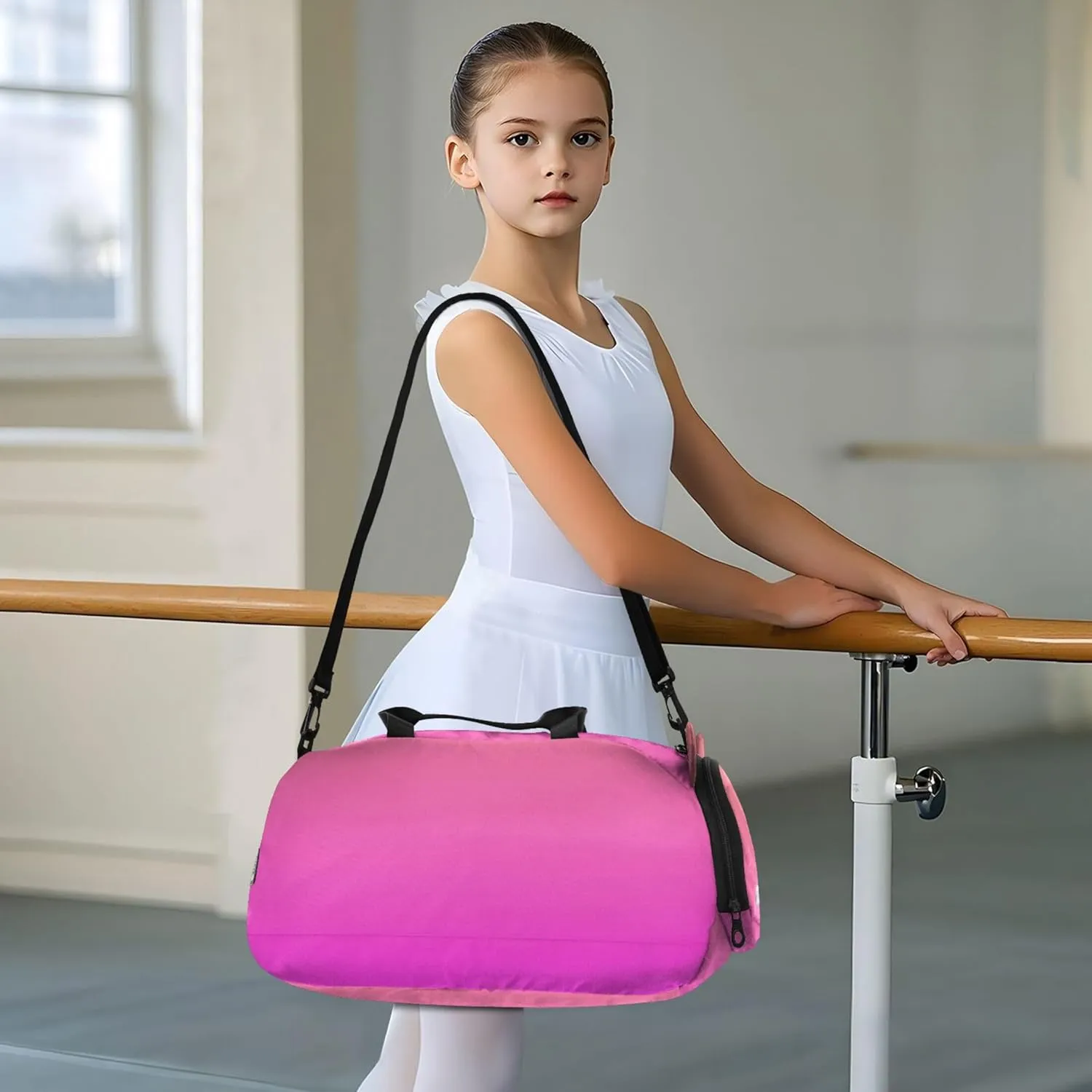 Coral Pink Magenta Gradient Carry on Duffel Bag for Boys Weekend Duffel Overnight Girls Duffle Bags for Travel Shoe Compartment