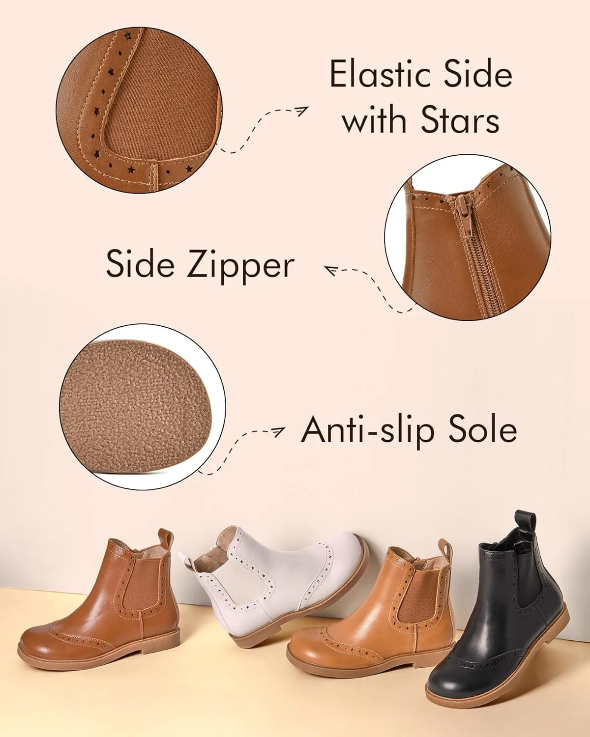 Coutgo Girls Chelsea Ankle Boots Side Zipper Comfortable Combat Dress Booties for Toddler/Little Kid/Big Kids