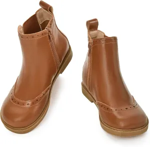Coutgo Girls Chelsea Ankle Boots Side Zipper Comfortable Combat Dress Booties for Toddler/Little Kid/Big Kids