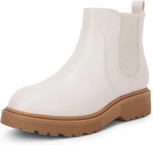 Coutgo Girls Kids Lug Sole Ankle Boots Side Zip Chunky Low Heel Slip On Winter Casual Chelsea Booties Shoes