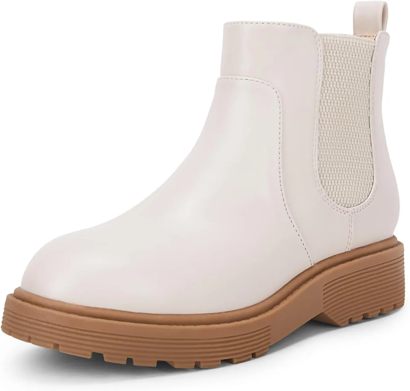 Coutgo Girls Kids Lug Sole Ankle Boots Side Zip Chunky Low Heel Slip On Winter Casual Chelsea Booties Shoes
