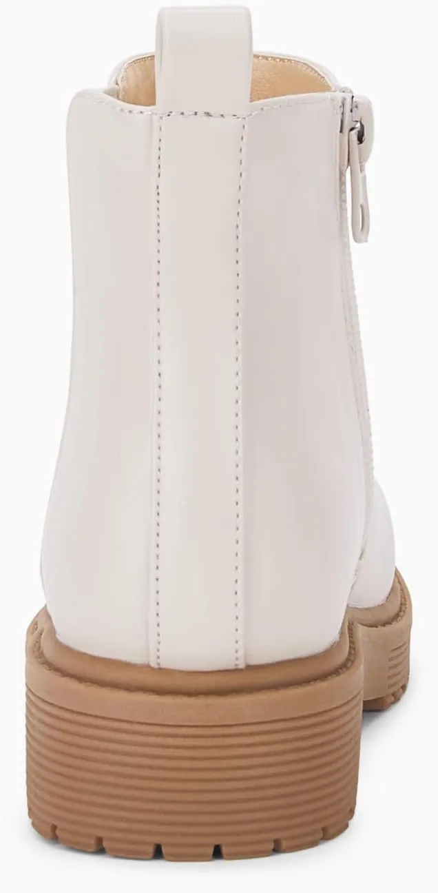 Coutgo Girls Kids Lug Sole Ankle Boots Side Zip Chunky Low Heel Slip On Winter Casual Chelsea Booties Shoes