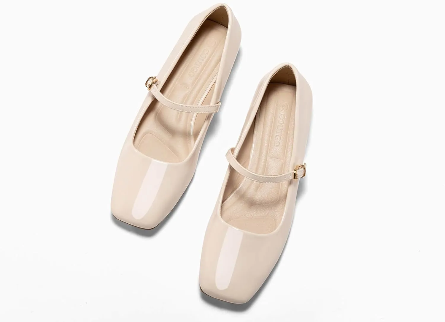 Coutgo Women's Mary Jane Flats Closed Square Toe Ballet Flat Dressy Comfortable Slip on Shoes
