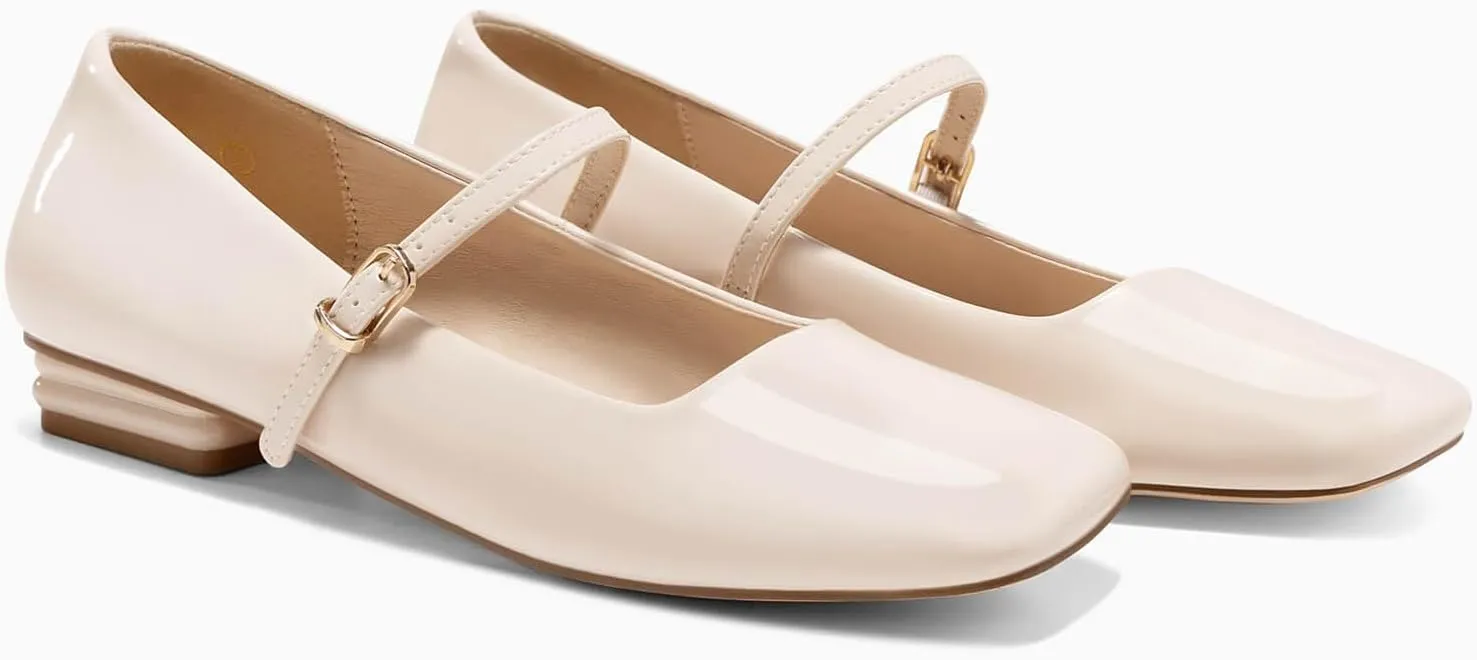 Coutgo Women's Mary Jane Flats Closed Square Toe Ballet Flat Dressy Comfortable Slip on Shoes