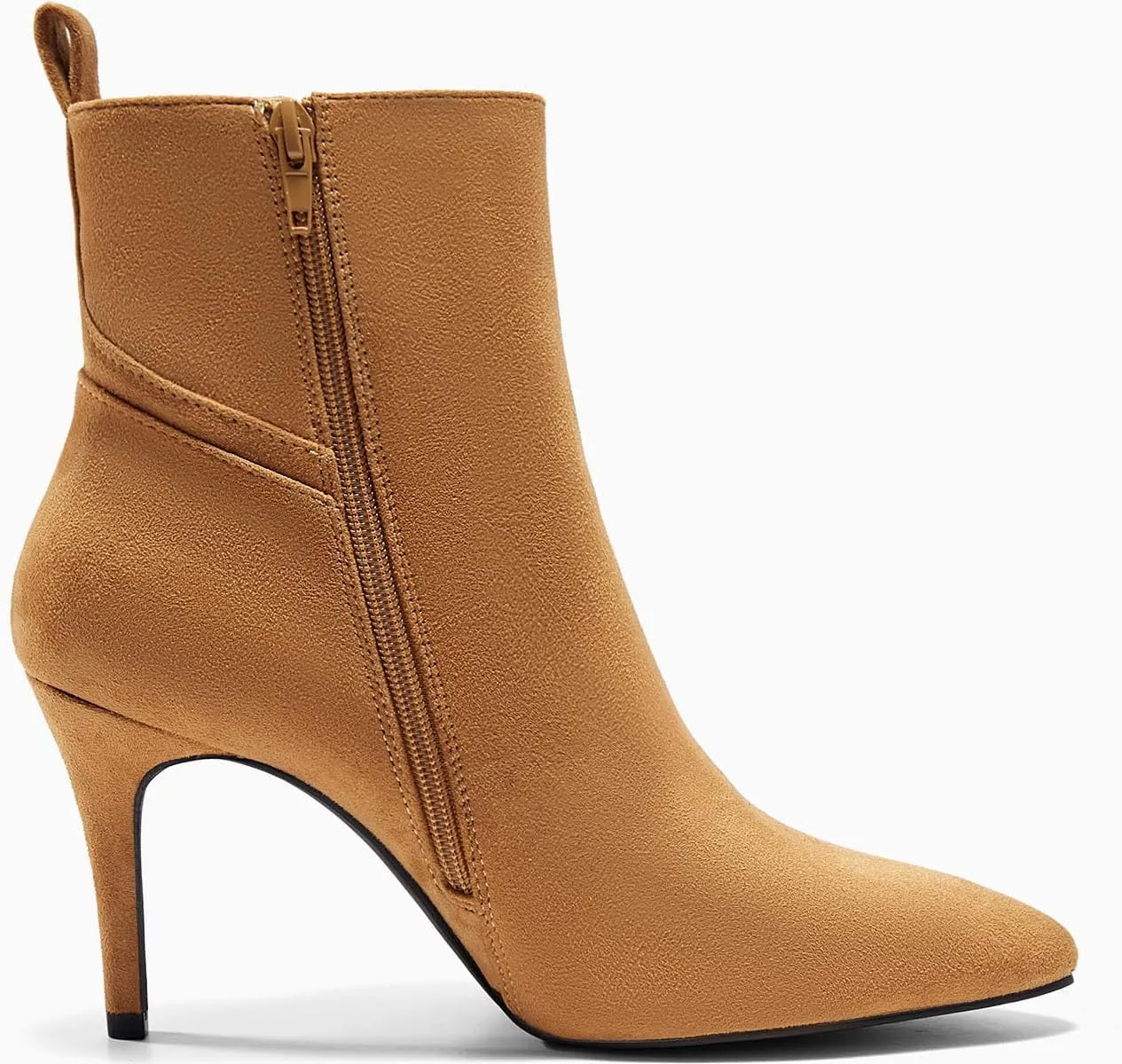 Coutgo Womens Pointed Toe Ankle Booties Stiletto High Heel Suede Fall Winter Boots Shoes with Side Zipper