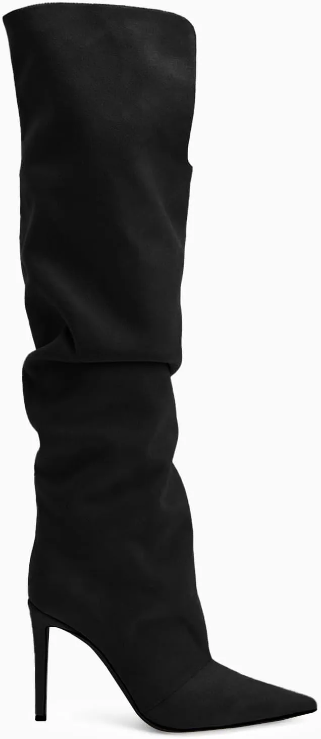 Coutgo Womens Slouchy Knee High Boots High Heel Pointed Toe Sexy Stiletto Pull on Tall Boots Winter Shoes