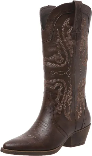 Cowboy Boots for Women Cowgirl Mid Calf Western Boots Embroidered Stitched Pointed Toe Chunky Block Heel Brown Red Black US5-11