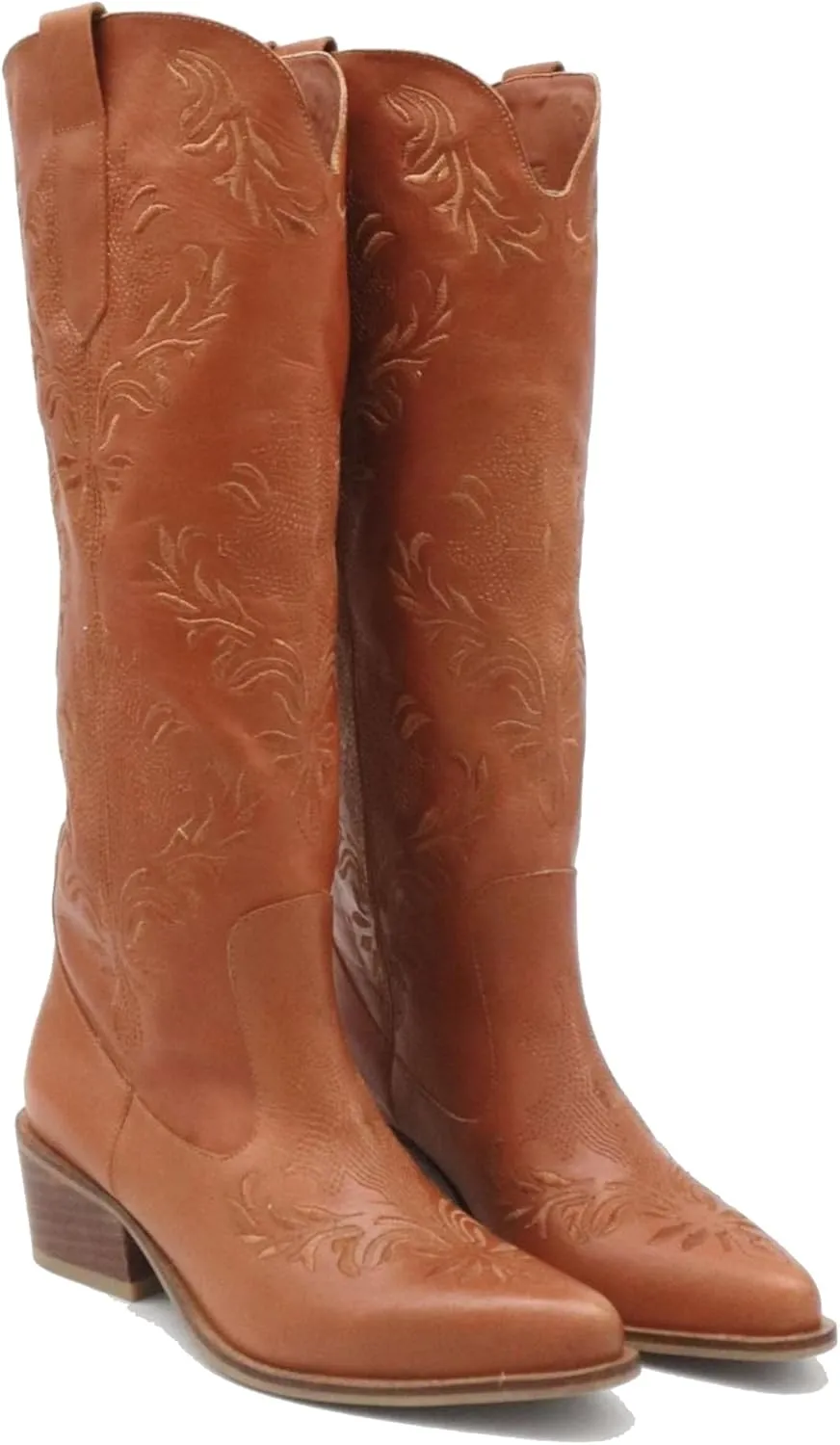 Cowboy Boots for Women,Western Pointed Toe Chunky Heel Pull-On Knee High Cowgirl Boots Fashion Embroidered Tall