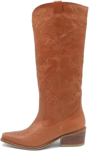 Cowboy Boots for Women,Western Pointed Toe Chunky Heel Pull-On Knee High Cowgirl Boots Fashion Embroidered Tall
