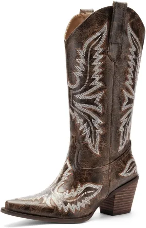 Cowgirl Boots for Women – Western Mid-Calf Cowboy Boots, 3-Inch Heel, Pointy Toe Fashion Embroidered Ladies Boots