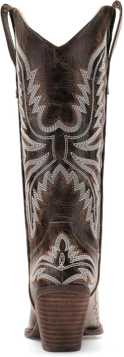Cowgirl Boots for Women – Western Mid-Calf Cowboy Boots, 3-Inch Heel, Pointy Toe Fashion Embroidered Ladies Boots
