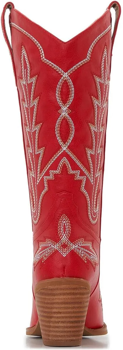 Cowgirl Boots Women – Western Mid-Calf Cowboy Boots, Pointy Toe, 3” Chunky Heel Fashion Embroidered Ladies Boots