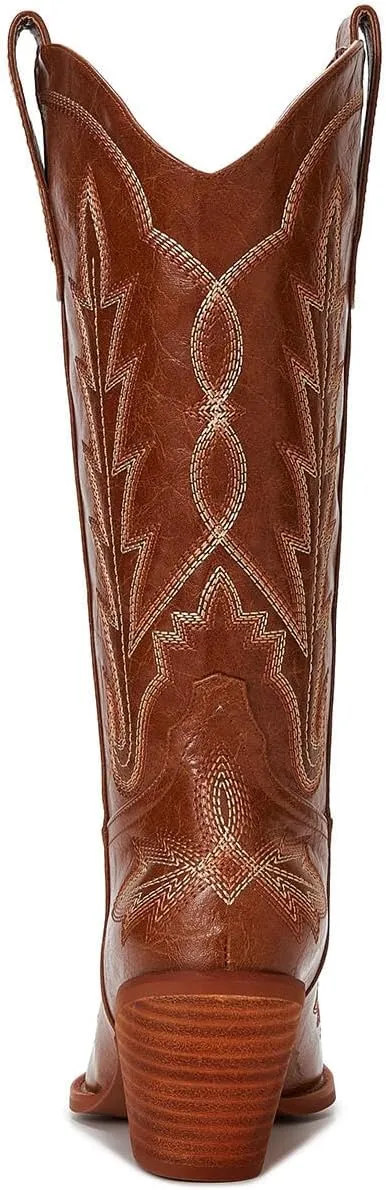 Cowgirl Boots Women – Western Mid-Calf Cowboy Boots, Pointy Toe, 3” Chunky Heel Fashion Embroidered Ladies Boots