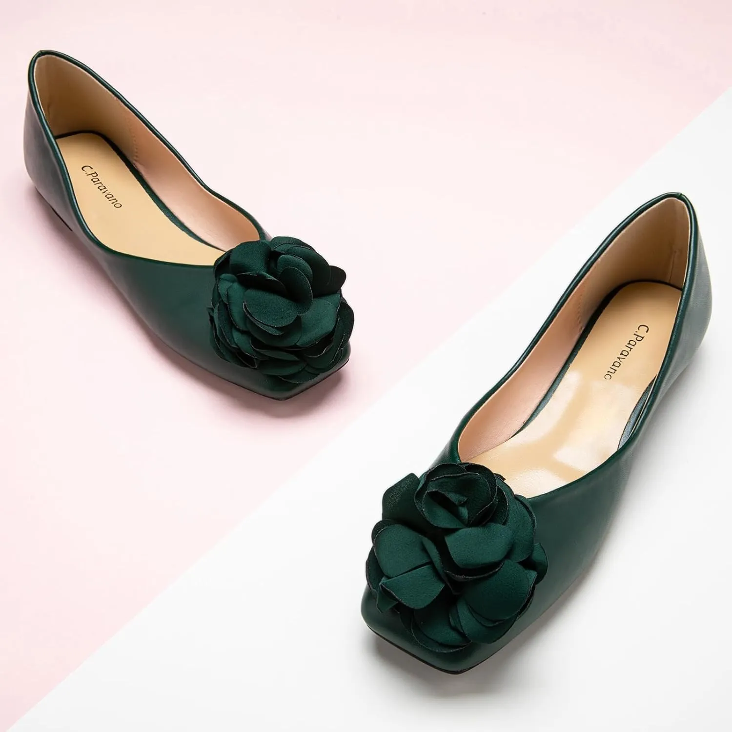 C.Paravano Ballet Flats for Women | Womens Flats Shoes | Square Toe Flats| Women's Flats | Slip On Dress Shoes | Flower Shoes