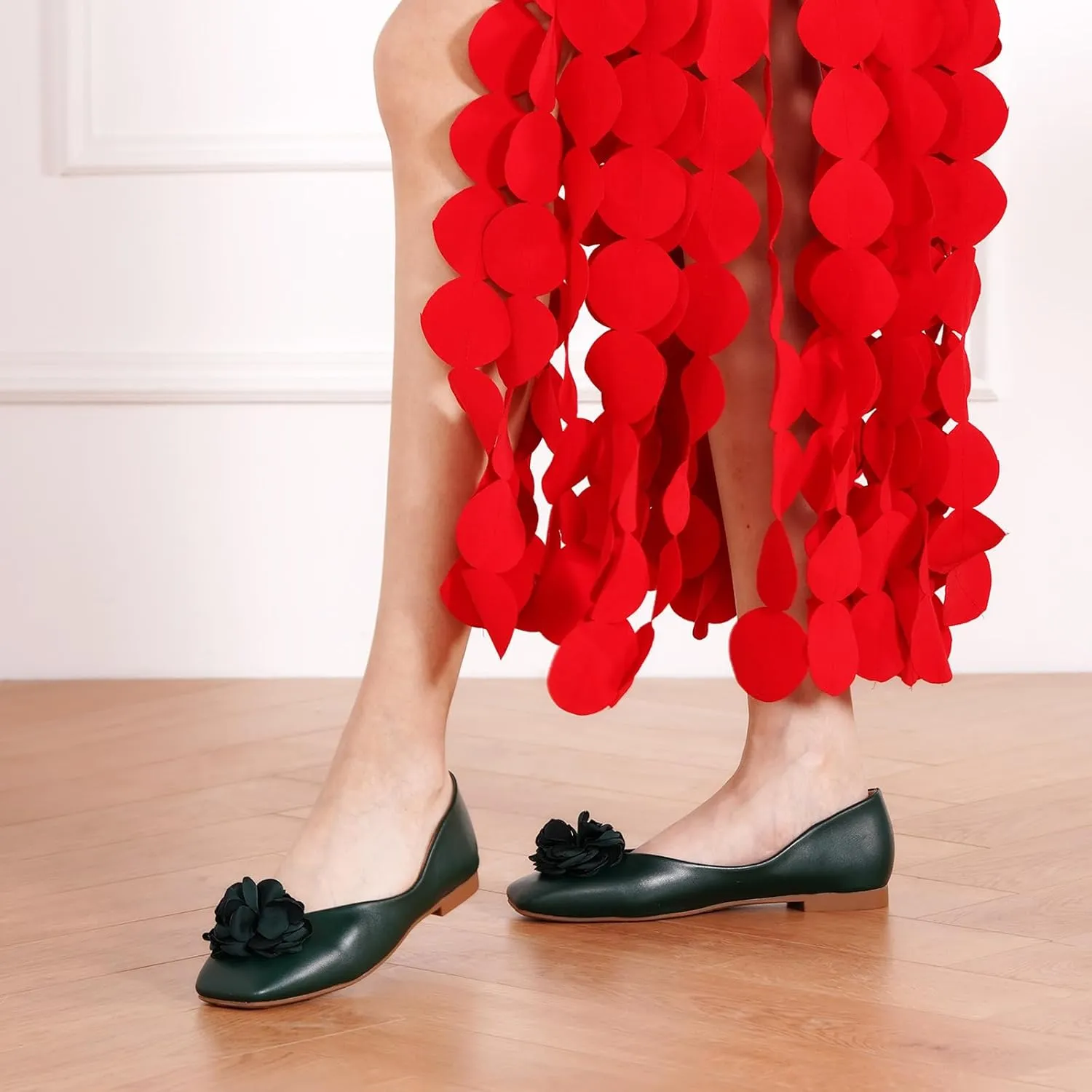 C.Paravano Ballet Flats for Women | Womens Flats Shoes | Square Toe Flats| Women's Flats | Slip On Dress Shoes | Flower Shoes